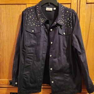 Quacker Factory Star-Studded Black Denim Jacket Women's size large NWOT
